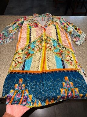 Johnny Was Multicolor Hobo Floral Velvet Dress